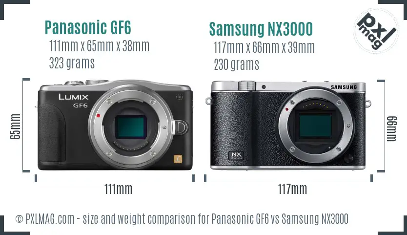 Panasonic GF6 vs Samsung NX3000 size comparison