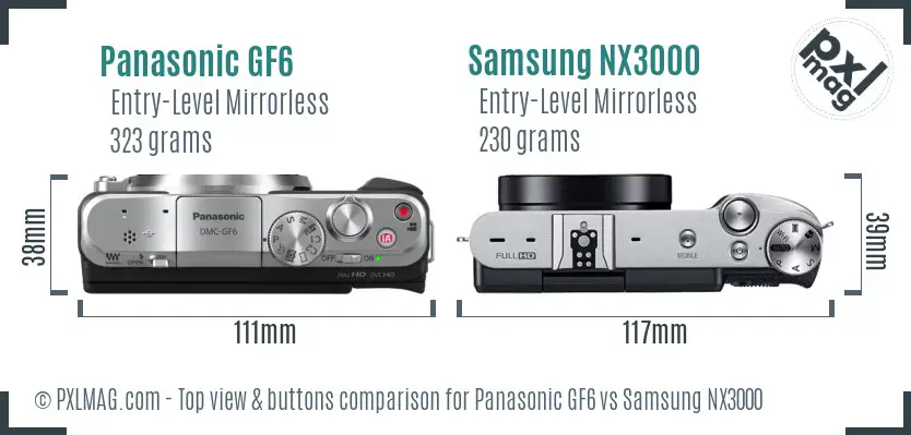 Panasonic GF6 vs Samsung NX3000 top view buttons comparison