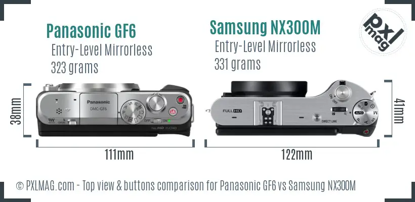 Panasonic GF6 vs Samsung NX300M top view buttons comparison