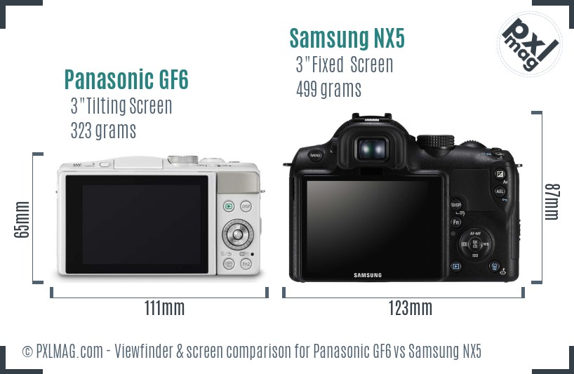 Panasonic GF6 vs Samsung NX5 Screen and Viewfinder comparison