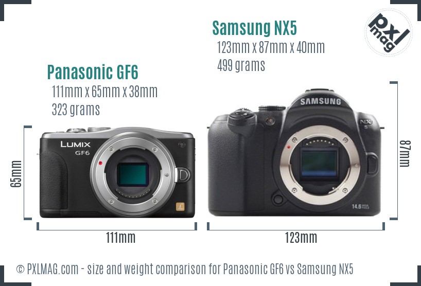 Panasonic GF6 vs Samsung NX5 size comparison