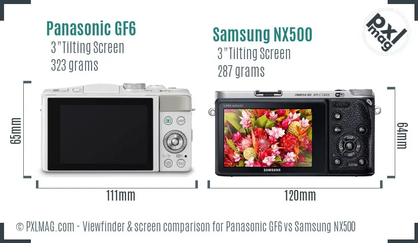 Panasonic GF6 vs Samsung NX500 Screen and Viewfinder comparison