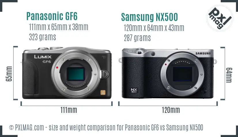 Panasonic GF6 vs Samsung NX500 size comparison