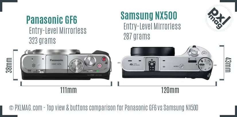 Panasonic GF6 vs Samsung NX500 top view buttons comparison