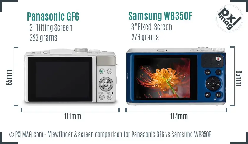 Panasonic GF6 vs Samsung WB350F Screen and Viewfinder comparison