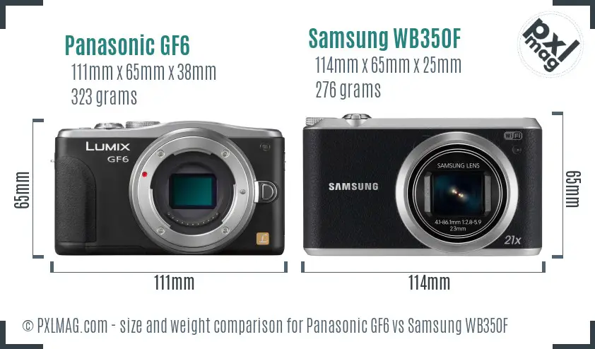 Panasonic GF6 vs Samsung WB350F size comparison