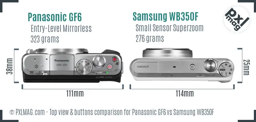 Panasonic GF6 vs Samsung WB350F top view buttons comparison