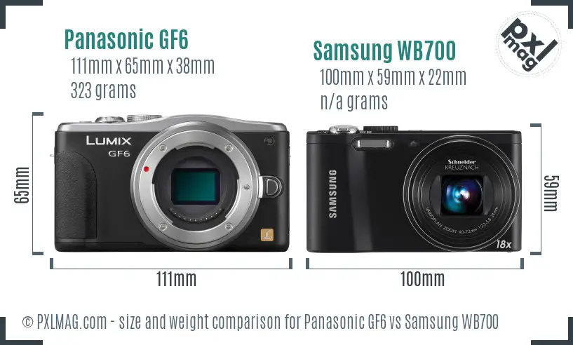 Panasonic GF6 vs Samsung WB700 size comparison