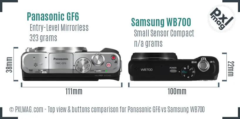 Panasonic GF6 vs Samsung WB700 top view buttons comparison