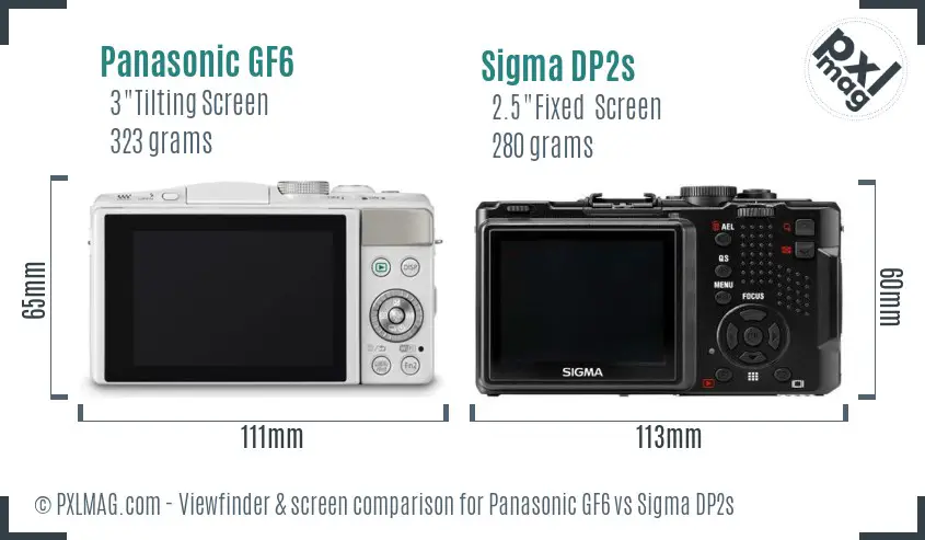 Panasonic GF6 vs Sigma DP2s Screen and Viewfinder comparison