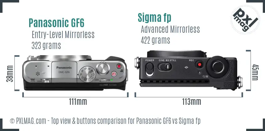 Panasonic GF6 vs Sigma fp top view buttons comparison