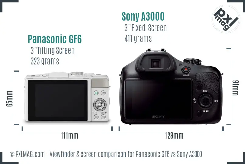 Panasonic GF6 vs Sony A3000 Screen and Viewfinder comparison