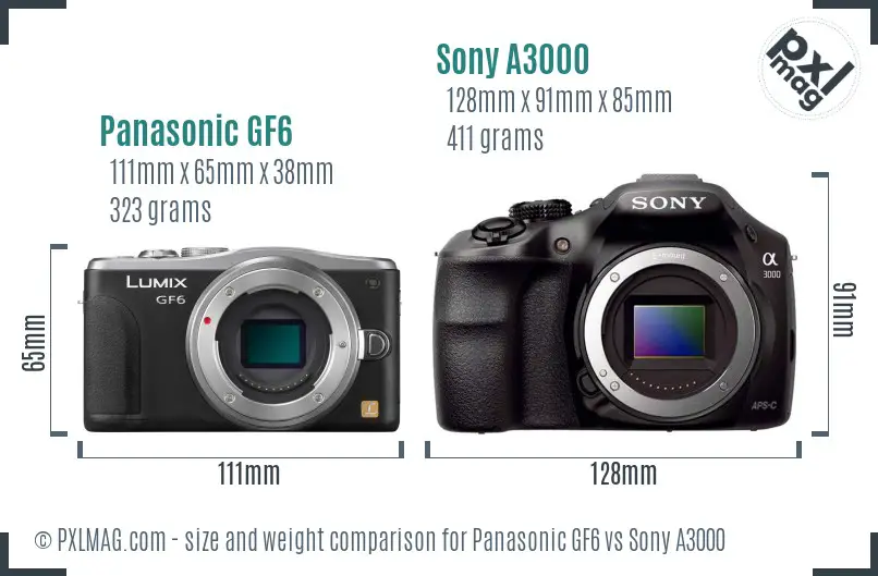 Panasonic GF6 vs Sony A3000 size comparison