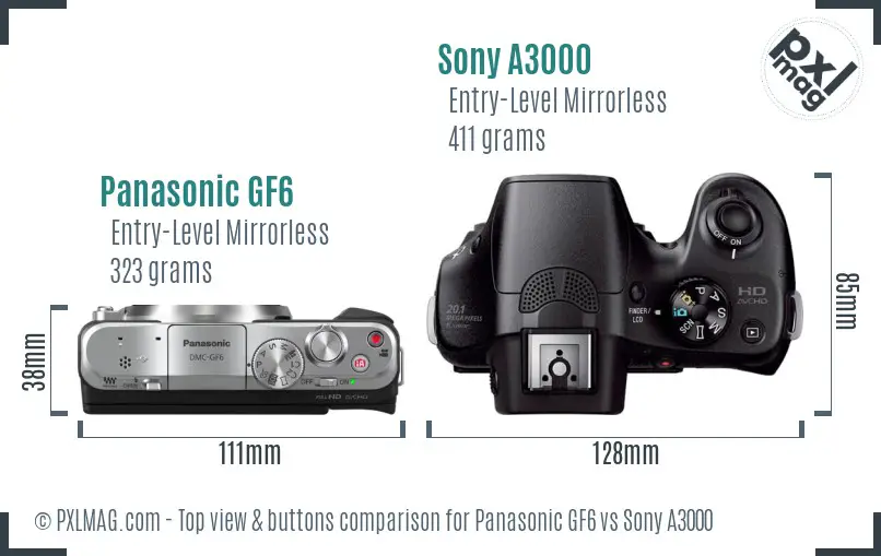 Panasonic GF6 vs Sony A3000 top view buttons comparison