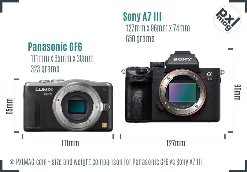 Panasonic GF6 vs Sony A7 III size comparison