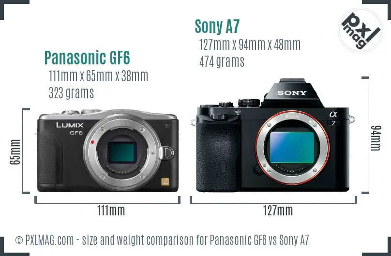 Panasonic GF6 vs Sony A7 size comparison