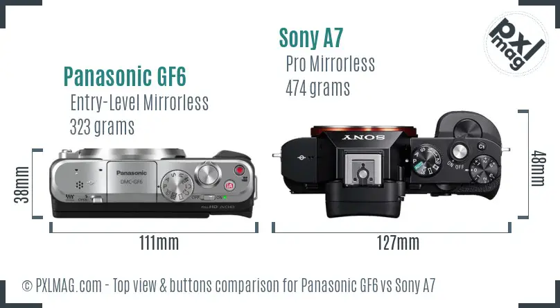 Panasonic GF6 vs Sony A7 top view buttons comparison
