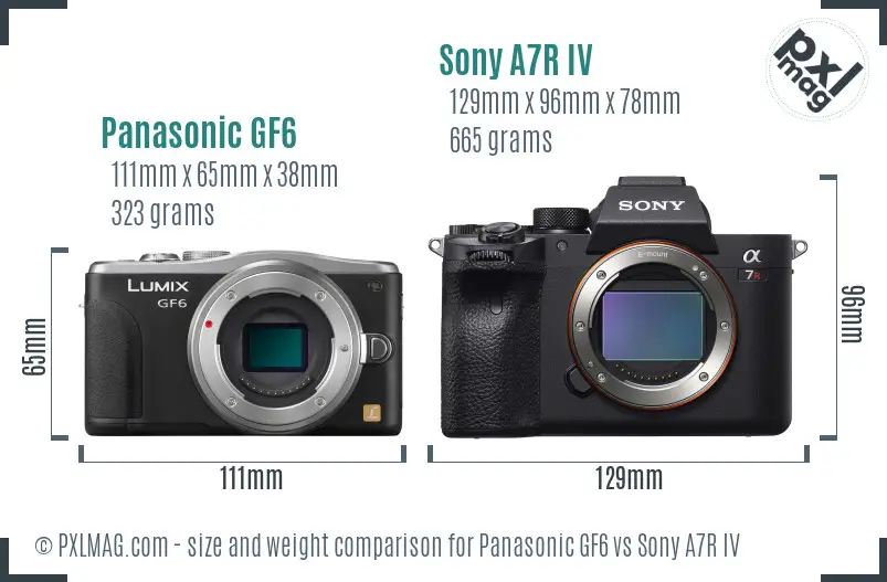 Panasonic GF6 vs Sony A7R IV size comparison