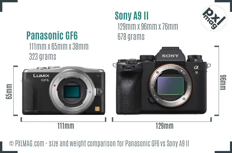Panasonic GF6 vs Sony A9 II size comparison Panasonic GF6 vs Sony A9 II size comparison