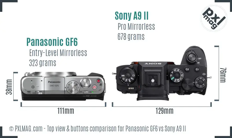Panasonic GF6 vs Sony A9 II top view buttons comparison