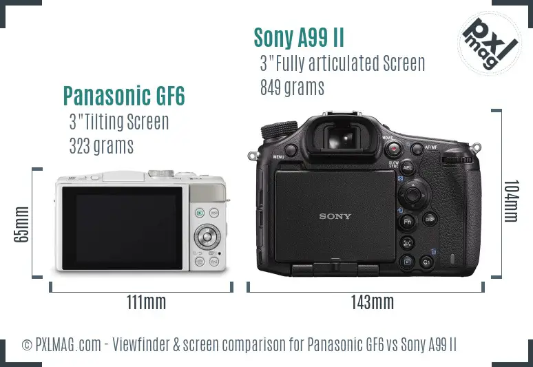 Panasonic GF6 vs Sony A99 II Screen and Viewfinder comparison