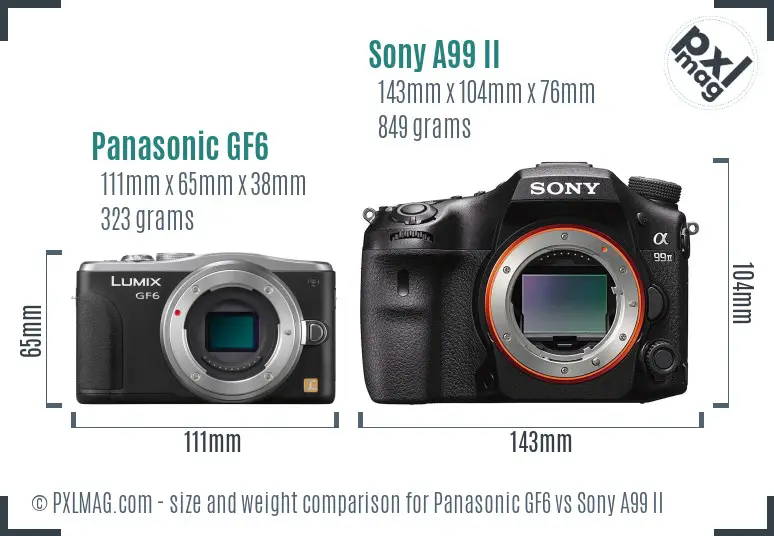 Panasonic GF6 vs Sony A99 II size comparison
