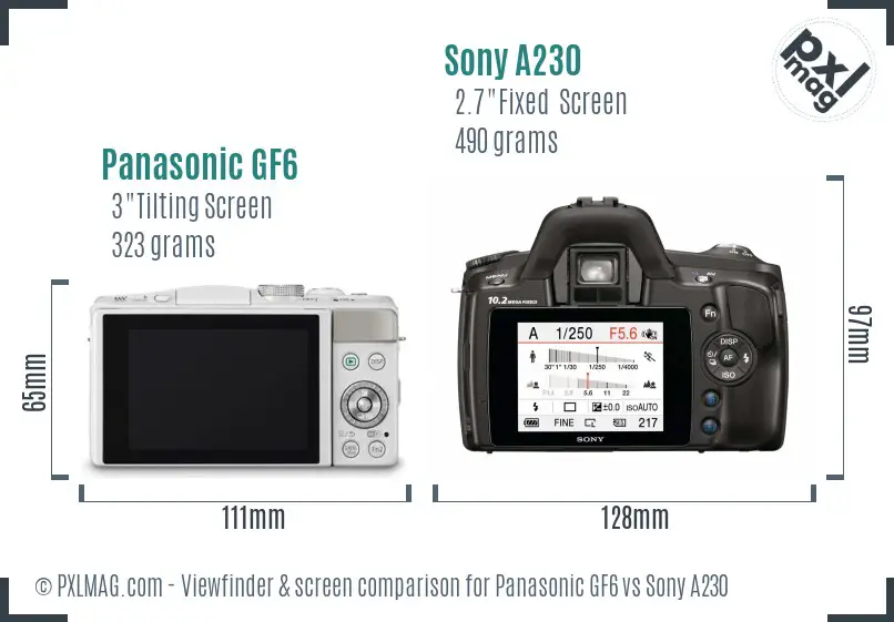 Panasonic GF6 vs Sony A230 Screen and Viewfinder comparison Panasonic GF6 vs Sony A230 Screen and Viewfinder comparison