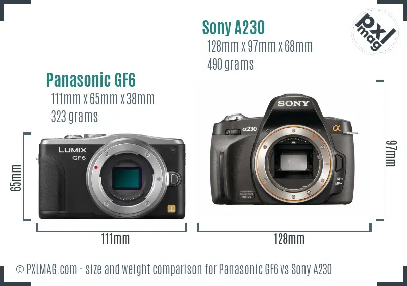 Panasonic GF6 vs Sony A230 size comparison Panasonic GF6 vs Sony A230 size comparison