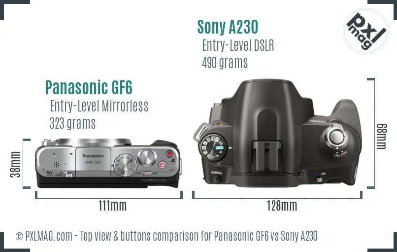 Panasonic GF6 vs Sony A230 top view buttons comparison Panasonic GF6 vs Sony A230 top view buttons comparison