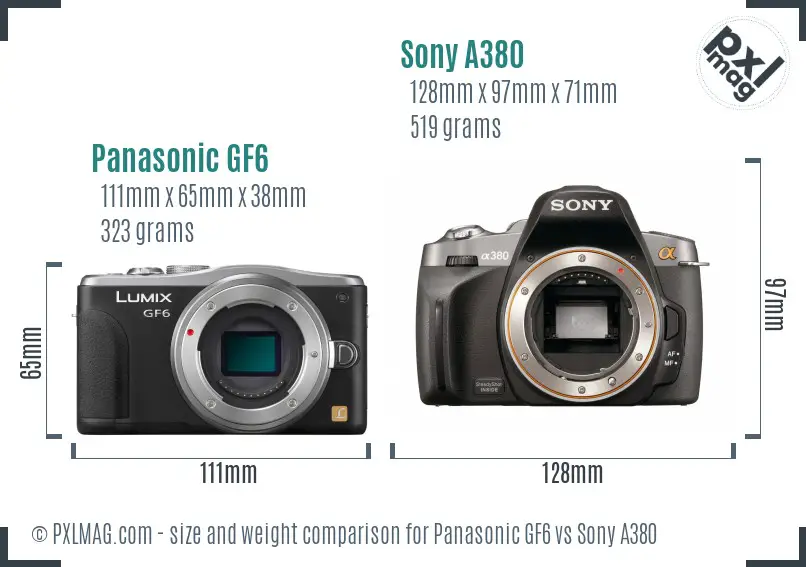 Panasonic GF6 vs Sony A380 size comparison