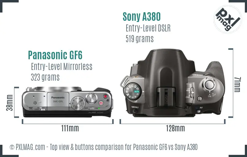 Panasonic GF6 vs Sony A380 top view buttons comparison
