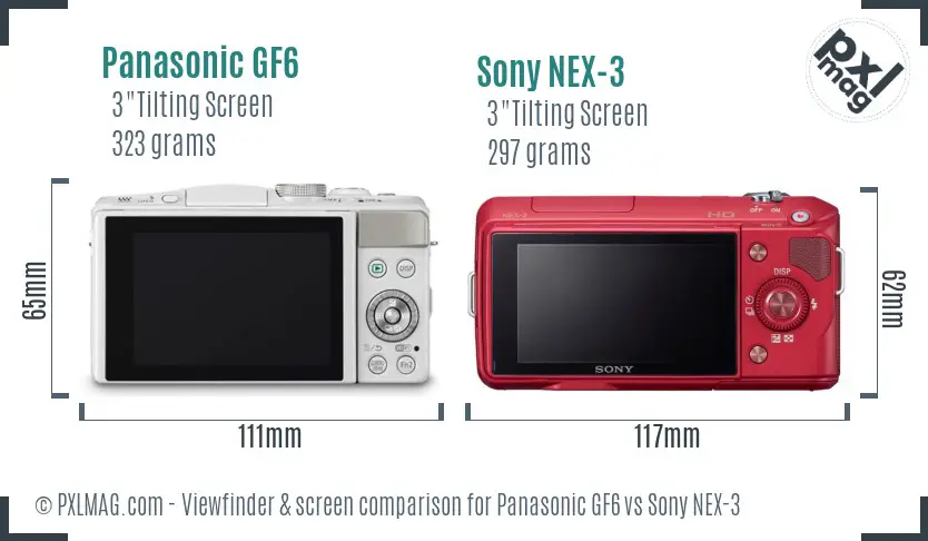 Panasonic GF6 vs Sony NEX-3 Screen and Viewfinder comparison