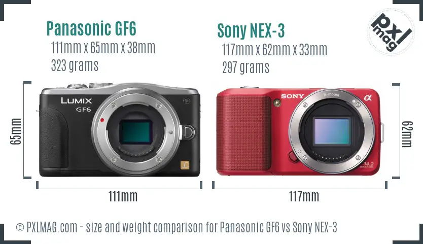 Panasonic GF6 vs Sony NEX-3 size comparison