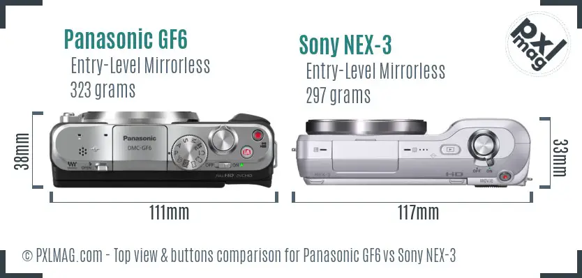 Panasonic GF6 vs Sony NEX-3 top view buttons comparison