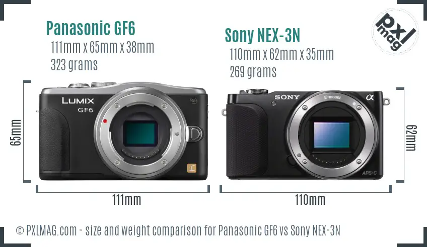 Panasonic GF6 vs Sony NEX-3N size comparison
