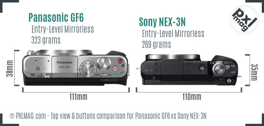 Panasonic GF6 vs Sony NEX-3N top view buttons comparison