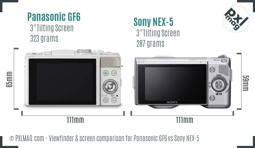 Panasonic GF6 vs Sony NEX-5 Screen and Viewfinder comparison