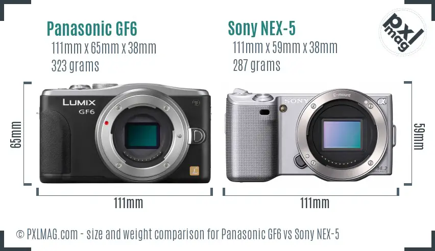 Panasonic GF6 vs Sony NEX-5 size comparison