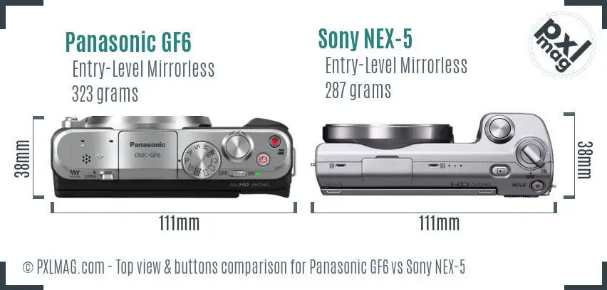 Panasonic GF6 vs Sony NEX-5 top view buttons comparison