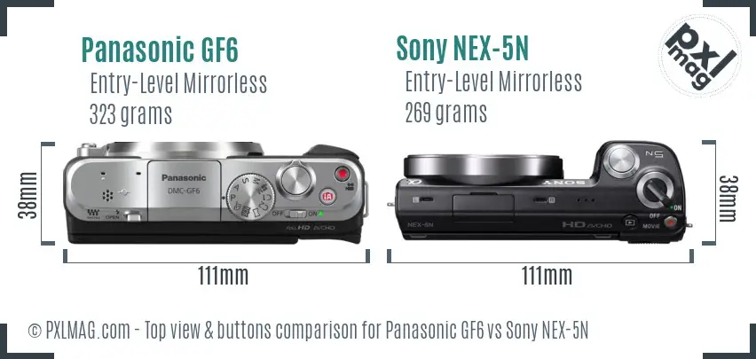 Panasonic GF6 vs Sony NEX-5N top view buttons comparison