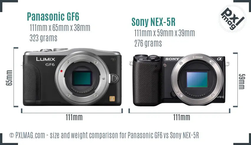 Panasonic GF6 vs Sony NEX-5R size comparison