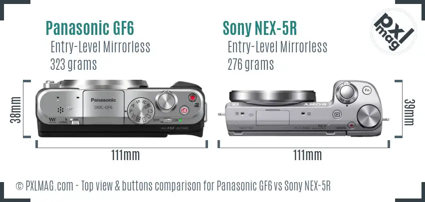 Panasonic GF6 vs Sony NEX-5R top view buttons comparison