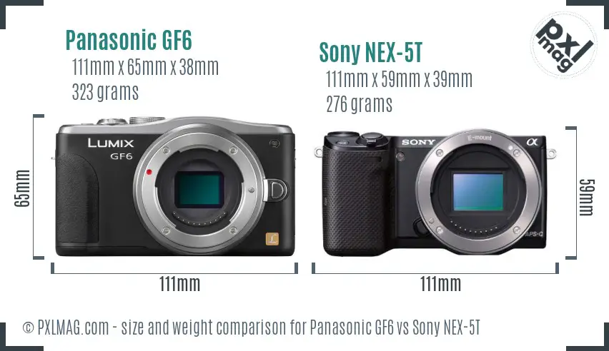 Panasonic GF6 vs Sony NEX-5T size comparison Panasonic GF6 vs Sony NEX-5T size comparison