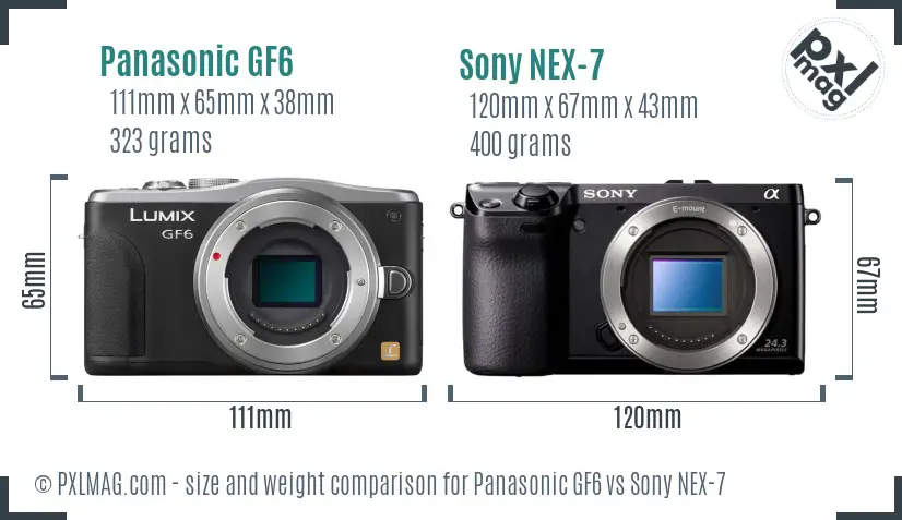 Panasonic GF6 vs Sony NEX-7 size comparison