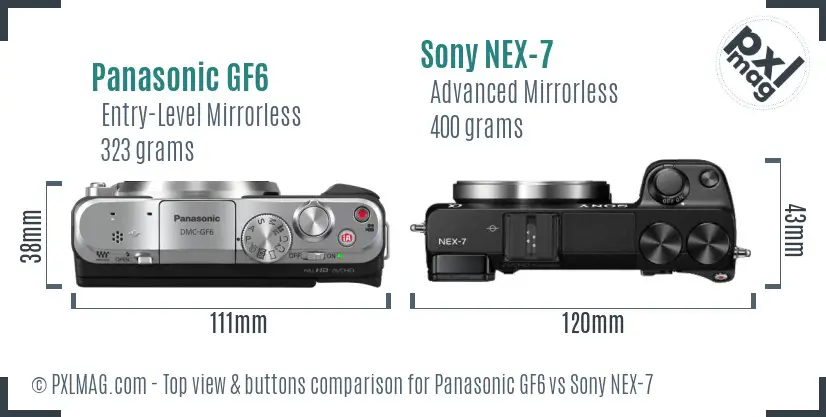 Panasonic GF6 vs Sony NEX-7 top view buttons comparison