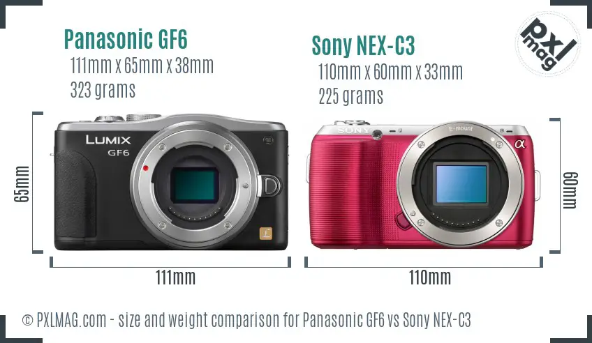 Panasonic GF6 vs Sony NEX-C3 size comparison