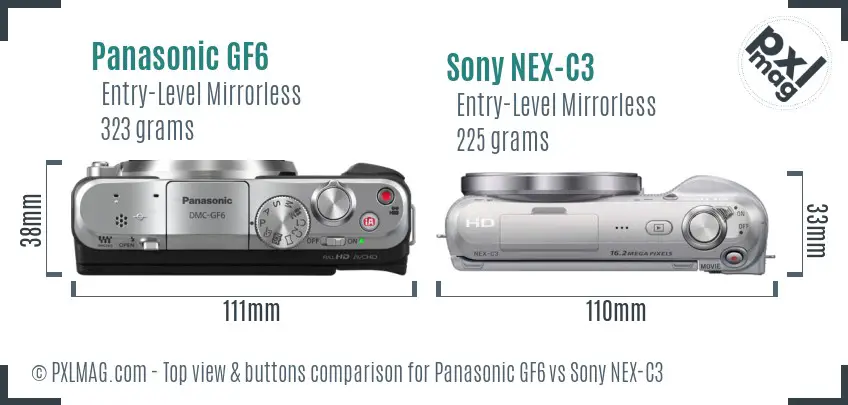 Panasonic GF6 vs Sony NEX-C3 top view buttons comparison