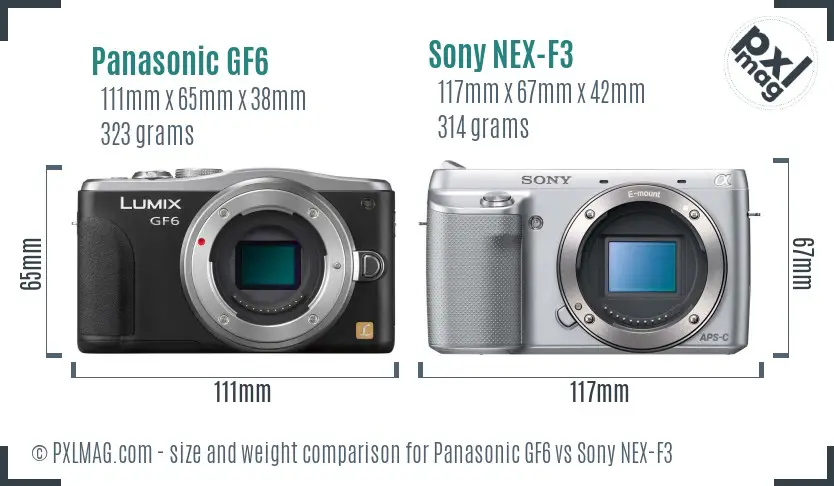 Panasonic GF6 vs Sony NEX-F3 size comparison