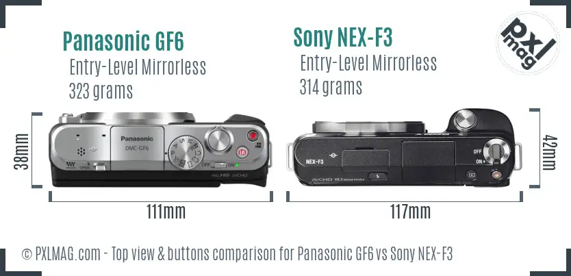 Panasonic GF6 vs Sony NEX-F3 top view buttons comparison