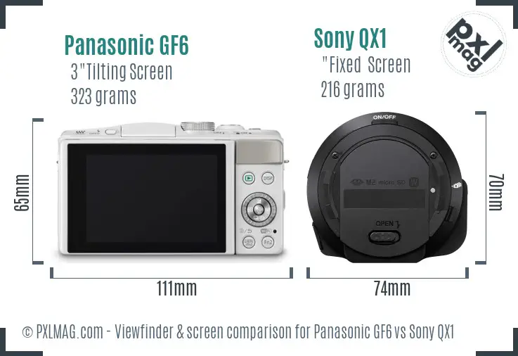 Panasonic GF6 vs Sony QX1 Screen and Viewfinder comparison Panasonic GF6 vs Sony QX1 Screen and Viewfinder comparison